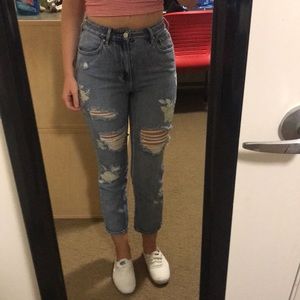 Destroyed Light Wash Mom Jeans